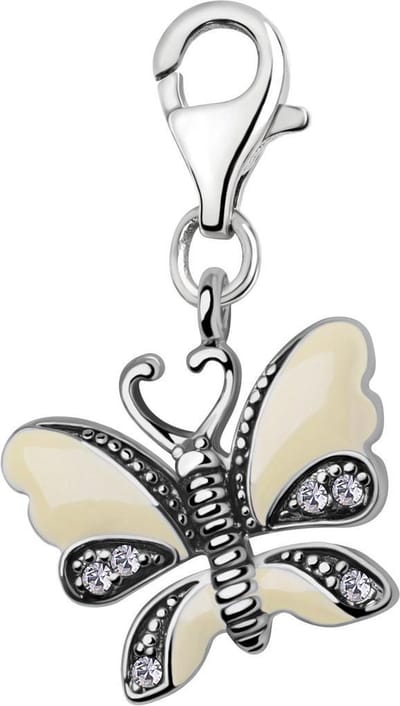Quiges – Charm – Hanger - Vlinder - Verzilverd - karabijnslot - geschikt - voor - Bedelarmband - QHC178