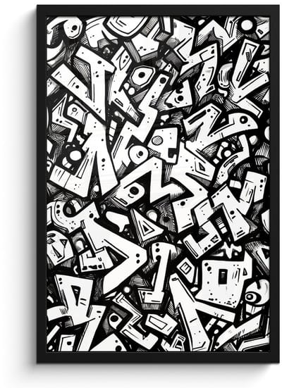 Poster in lijst - Fotolijst 40x60 cm - Posters - Vormen - Letters - Graffiti - Zwart - Posterlijst zwart - Decoratie - Wanddecoratie woonkamer - Muurdecoratie slaapkamer