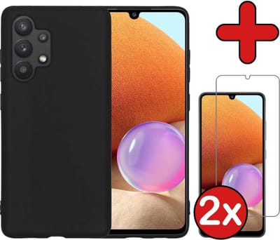 Hoesje - Met 2x Screenprotector - Geschikt voor Samsung Galaxy A32 5G - Sterk & Shockproof - Telefoon Hoes - Back Cover - Siliconen Case - Telefoonhoes - Zwart