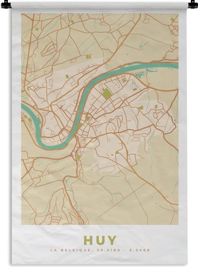 Wandkleed - Wanddoek - Kaart - België - Plattegrond - Stadskaart - Huy - 120x180 cm - Wandtapijt