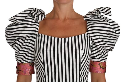 Dolce & Gabbana Vrouwen Wit Zwart Gestreept Gekropt Topje Pofmouwtjes Shirts