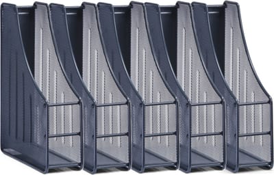 Zeller Lectuurbak - 5x - documenten opbergbak - antraciet grijs - draad metaal - L9 x B27 x H35 cm