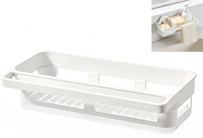 Keukenafdruiprek - Opbergrek voor de gootsteen - Afdruiprek zonder boren - 11x6x4 cm - Afvoerend en ademend - Sterk draagvermogen - Geschikt voor het opbergen van vaatdoeken, sponzen, afwasmiddel, zeep, enz. - Wit