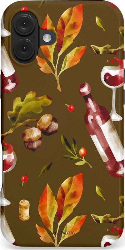 Casetastic hoesje geschikt voor Apple iPhone 16 Plus - MagSafe - Dubbellaagse bescherming - Rode Wijn Bladeren - Fashion Case - Donkergrijs Bruin Olijfgroen Bordeaux