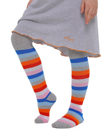 RobyKris Kids Trendy Maillot met strepen - Katoen - Grijs gemêleerd - Maat 116-122