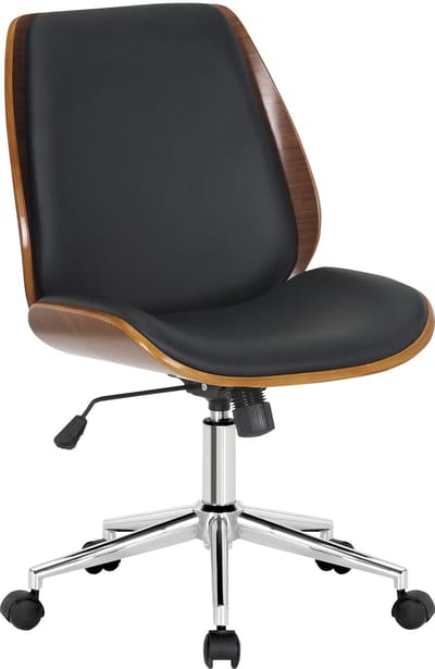 CLP Mitch Bureaustoel - ergonomisch - voor volwassenen - houten afwerking - zonder armleuning - Kunstleer - walnoot/zwart