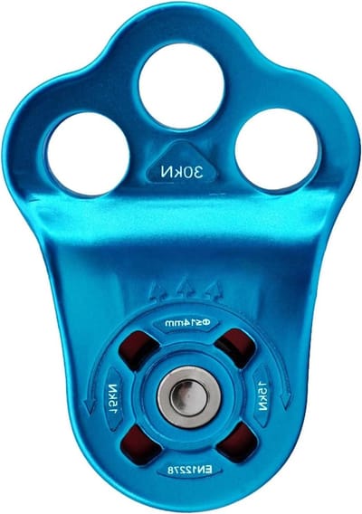 Klimtouw Katrol - Hijs Systeem - Klimmen en Rappelen - Lichtgewicht Aluminium - Tot 14mm Touw - Blauw