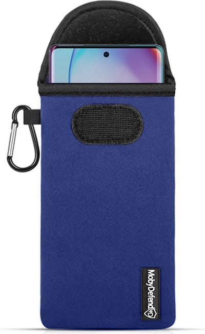MobyDefend Hoesje - Geschikt voor Motorola Edge 40 Pro - Neopreen Pouch Met Karabijnhaak - Insteek - Riemlus - Blauw