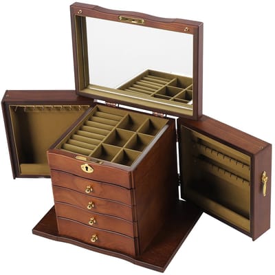 Amolass - Sieradendoos - Juwelendoos - Sieradenhouder - Voor Volwassenen - Hout - 27×19,2×24,3cm - Veilig Opbergen - 5-Lagen