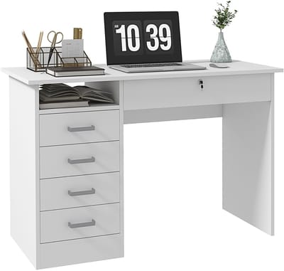 HOMCOM Bureau met planken - Spaanplaat - 110x50x76cm - Wit
