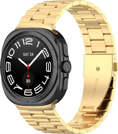 Strap-it Stalen schakel smartwatch bandje met vlindersluiting - Metalen band geschikt voor de Samsung Galaxy Watch Ultra 2 (2026) / Ultra (2024/2025) - goud