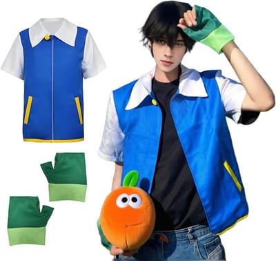 Blauwe Jas en Handschoenen Set voor Anime Cosplay, Unisex Kostuum voor Halloween, Feestjes en Toneelvoorstellingen