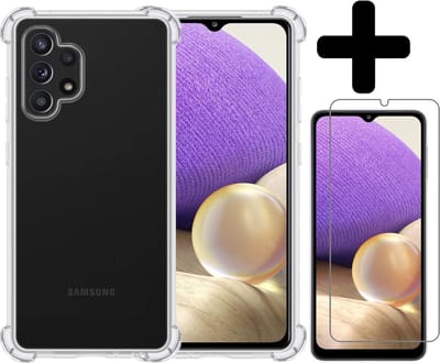 Hoesje - Met Screenprotector - Geschikt voor Samsung Galaxy A32 5G - Sterk & Shockproof - Siliconen Case - Back Cover - Telefoon Hoes - Shock Proof - Telefoonhoesjes - Transparant