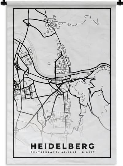 Wandkleed - Wanddoek - Heidelberg - Plattegrond - Kaart - Stadskaart - 120x180 cm - Wandtapijt