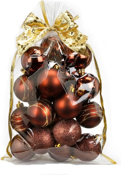 Inge Christmas Goods Kerstballen - 20x st - bruin - 6 cm - kunststof - in giftbag - kerstversiering