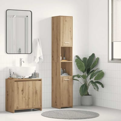 vidaXL - Badkamerkast - 30x30x183,5 - cm - bewerkt - hout - artisanaal - eikenkleur