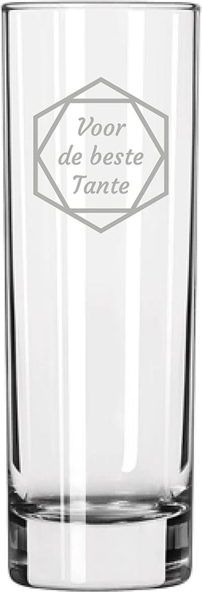 Gegraveerde longdrinkglas 22cl voor de beste Tante in hexagon