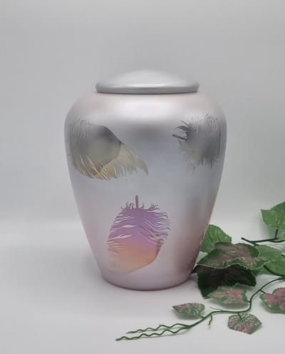 Urn - Glas - Grijs/Roze - Mat - Veren - Urn voor as - 4 liter - F810