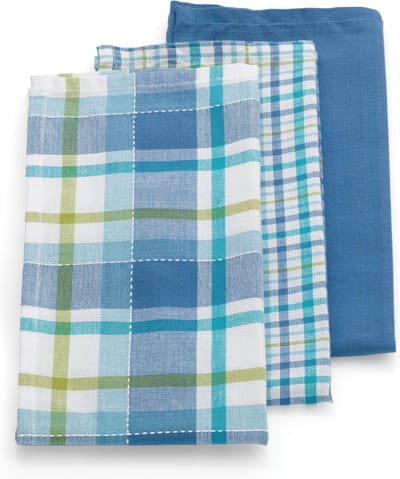 Kela Keuken - Pasado Theedoek 3 Designs Set van 12 Stuks - Kunststof - Blauw