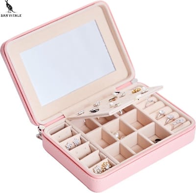 San Vitale® - Luxe Sieradendoos 2.0 - Bijouterie Kistje - Juwelendoos - Ring/Oorbellen/ Ketting/Horloge - Dames/ meisjes - Gr. Reisformaat - Roze