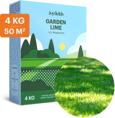 Joyfields Garden Lime - Gazonkalk - 4 kg voor 50 m² - Voorkomt en vermindert mos - Neutraliseert de pH-waarde - Voor sterker, groener en mooier gras
