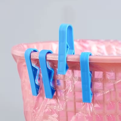 @ Lu’s Today® - Basic Household Essentials - Prullenbak clips 4 stuks -Prullenbak-fixatie clips-Vuilniszak klem-Anti slip houder -Blauw