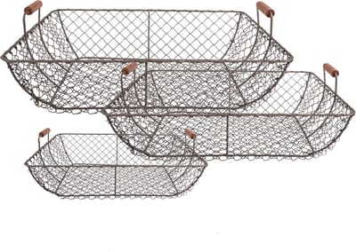 Clayre & Eef Opbergmand Set van 3 40x34x15 / 36x30x14 / 32x26x13 cm Bruin Metaal