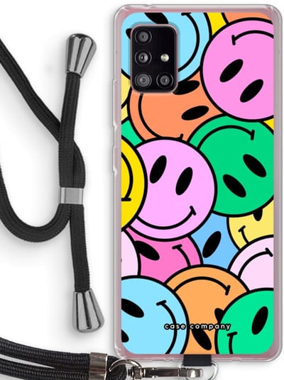 Case Company® - Hoesje met koord geschikt voor Samsung Galaxy A51 5G hoesje met Koord - Smiley N°1 - Telefoonhoesje met Zwart Koord - Bescherming aan alle Kanten en Over de Schermrand