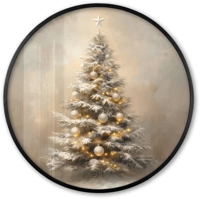 Poster in lijst Rond - Fotolijst 60x60 cm - Posters - Kerst - kerstboom - Sneeuw - Art - Ronde posterlijst zwart - Decoratie - Wanddecoratie woonkamer - Muurdecoratie slaapkamer - Kerstversiering - Kerstdecoratie voor binnen - Kerstmis