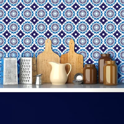 Zelfklevende tegelmuurstickers voor keuken en badkamer - 24 cementtegelstickers, Azulejos Palermo-stijl - 24 stickers, 10x10 cm