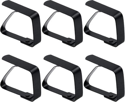 Yphzmtz 6 stuks tafelkleedklemmen, groot, roestvrij staal, 8 x 7 cm, tafelklemmen, tafelklemmen voor familie, outdoor, picknicks, feesten, bruiloften, geschikt voor vele soorten tafels, zwart