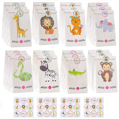 Dailygoods - 24 Feestzakjes voor Dieren met 36 Stickers - Kraftpapier voor Kinderfeestjes