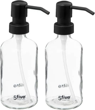 5Five Zeeppompje/dispenser - 2x - glas - transparant - 250 ml - navulbaar - toilet/keuken/badkamer