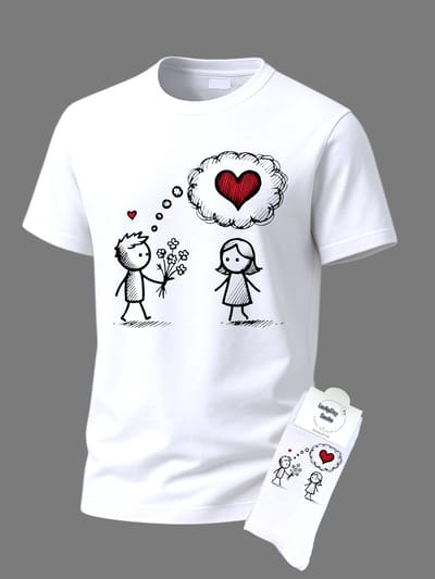 Valentijnscadeau - Valentijn cadeau - Giftset - Liefde tekening - Shirt - T-shirt Liefde - Cadeau set shirt met sokken - Grappig cadeau voor vrouw en man - Valentijnsdag - T-shirt voor dames en heren met tekst - Maat XXL