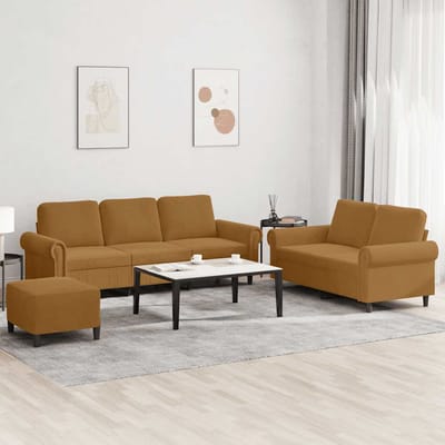 vidaXL - 3-delige - Loungeset - met - kussens - fluweel - bruin
