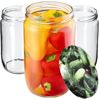 KADAX Wekpotten 720 ml, inmaakpot om in te zetten, inmaakpotten voor schroefdeksel, jampot, voorraadpot, conservenglas, ronde glazen (komkommers/8 stuks)