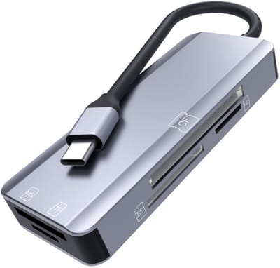 USB-C naar MS / M2 / CF / TF / SD Kaartlezer – Type-C Multikaart Adapter voor Geheugenkaarten - voor o.a. telefoon, laptop en camera - grijs