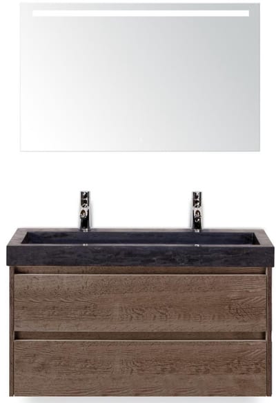 Dante Badmeubelset 100 cm - Tabacco - Wastafel Hardsteen Wit Lucca 2 Kraangaten met Sence Spiegel