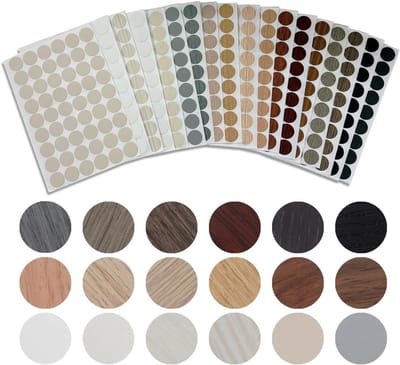 Zelfklevende Schroefdeksels in 18 Kleuren, 972 Stuks, Ronde Afdekkappen voor Schroefgaten, Diameter 21 mm, Waterdichte Meubelbescherming met Houtnerf en Effen Kleur