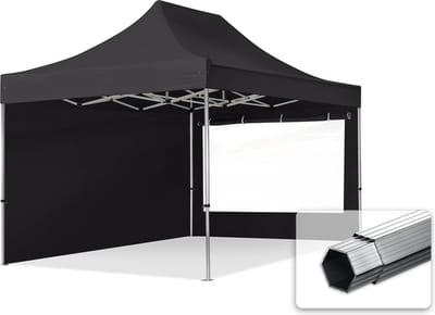 3x4,5 m Easy Up partytent Vouwpaviljoen PROFESSIONAL alu 40mm met zijwanden (panorama), zwart