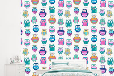 Behang - Fotobehang Regenboog - Uil - Cartoon - Breedte 245 cm x hoogte 220 cm