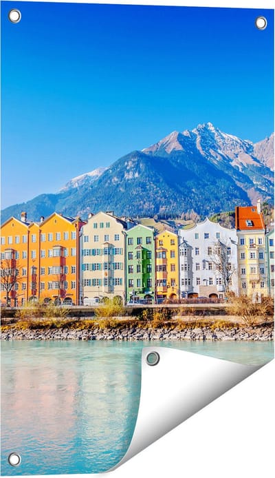 Gards Tuinposter Gekleurde Huisjes in Innsbruck, Oostenrijk - 40x60 cm - Tuindoek - Tuindecoratie - Wanddecoratie buiten - Tuinschilderij