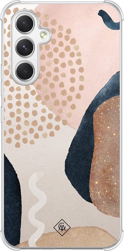 Casimoda® hoesje - Geschikt voor Samsung Galaxy A15 - Abstract Dots - Shockproof case - Extra sterk - TPU/polycarbonaat - Bruin/beige, Transparant