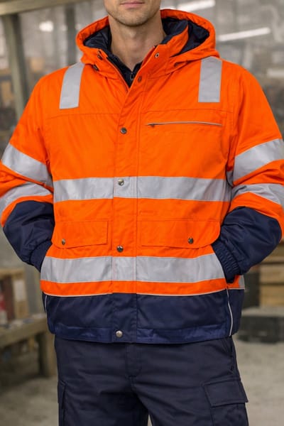 Pilotjack Toronto High Visibility Gevoerd EN471/EN ISO 20471 – Oranje/Marineblauw – Maat 52