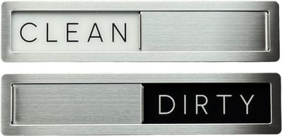 Clean Dirty wit zwart Schuifbordje - RVS - Hoge Kwaliteit - 18 cm x 4 cm x 0,5 cm - Promessa Design.