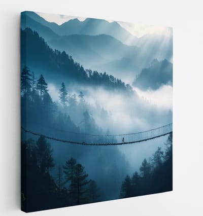 Saammp Canvas Schilderij - Natuur - Hangbrug - landschap - 20x20 - Foto op canvas - Wanddecoratie - Muurdecoratie Woonkamer - Slaapkamer decoratie - Canvas Print