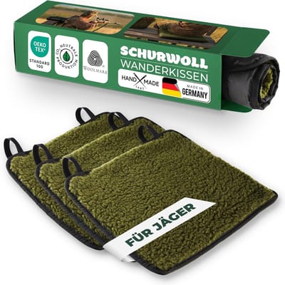 Novaliv 3-delige set jacht-/zitkussens, puur wol, 38 x 38 cm, mosgroen, waterafstotende polyamide achterkant, PU-gecoat, isolerend tegen de koude grond, warm en ademend, voor drijfjachten, hoge zitplaatsen/zitplaatsen.