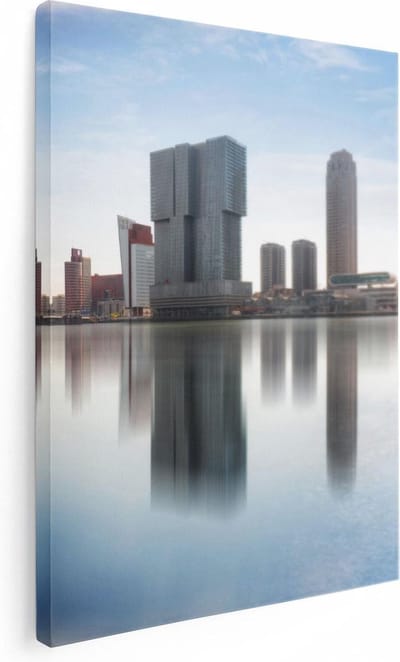 Artaza Canvas Schilderij Skyline Rotterdam - 30x40 cm - Klein - Wanddecoratie Erasmusbrug - Muurdecoratie Stad - Kamer Accessoires