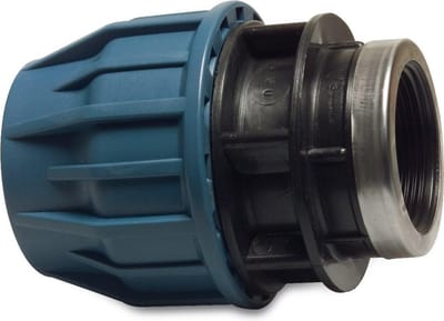 Jason Aansluitstuk PP 32 mm x 3/4" knel x binnendraad 16bar zwart/blauw DVGW/KIWA/WRAS/SVGW