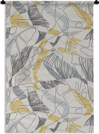 Wandkleed - Wanddoek - Line Art - Jungle - Patronen - Goud - 60x90 cm - Wandtapijt